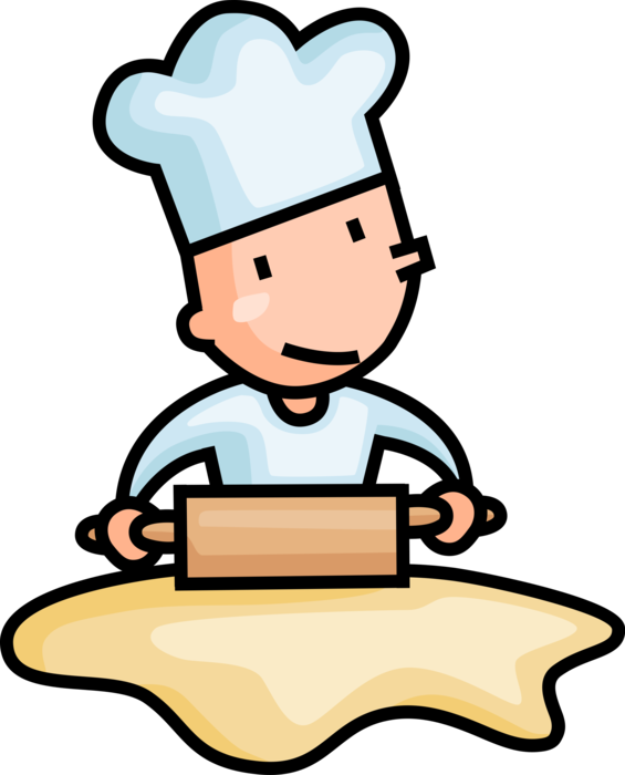 Vector Illustration Of Retail Bakery Baker Rolls And - Chef Baking Clipart (565x700)