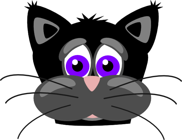 Purple Cat Clip Art - Custom Cartoon Cat Face Shower Curtain (600x461)
