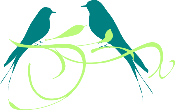 Lovebird Clipart Green Bird - Vintage Love Birds Clipart (600x380)