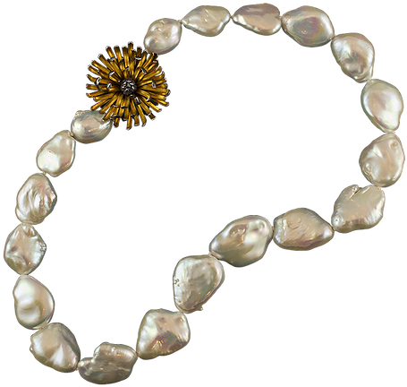 A Strand Of Baroque Pearls With A Gold And Silver Chrysanthemum - Bracelet (495x512)