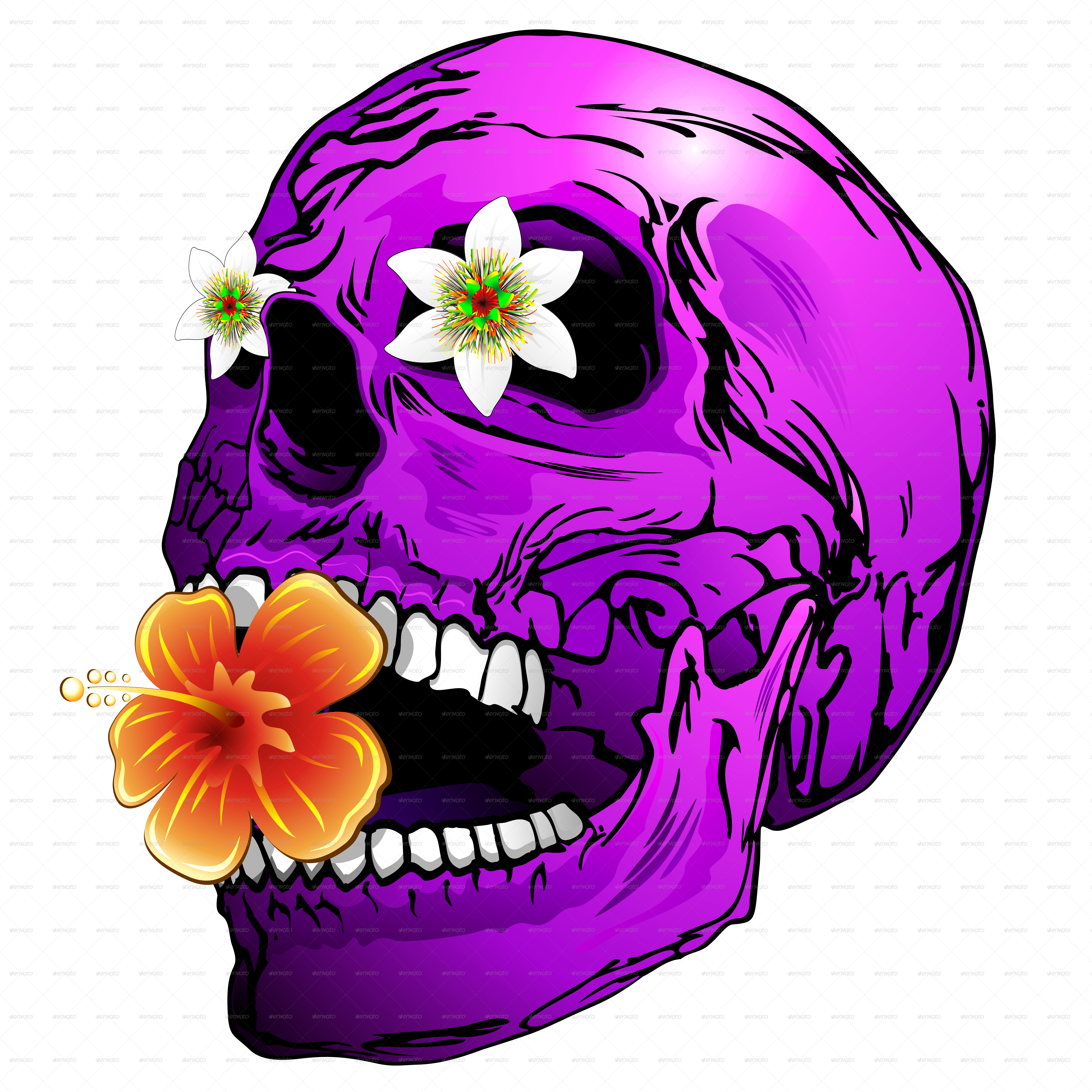Purple Skull With Tropical Flowers - Adediy Fashion Custom Mat Purple Sugar Skull Handy (5000x5000)