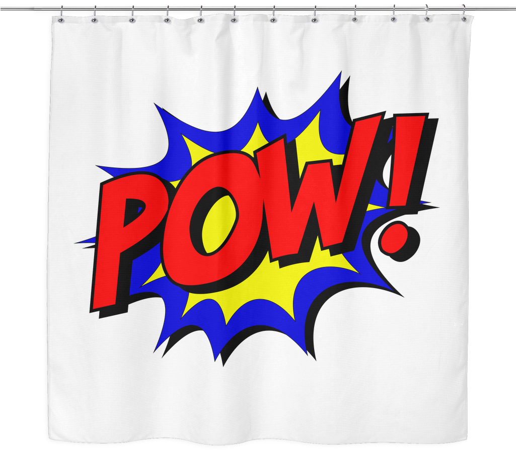 Comic Book Themed Shower Curtain For Your Kids Super - Red, Blue And Yellow Pow! Comic Book Themed Shower (1024x1024)
