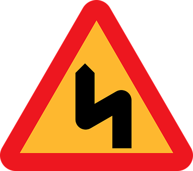 Double Bend, Sharp Curves, Crooked Road - Traffic Sign Zig Zag (383x340)
