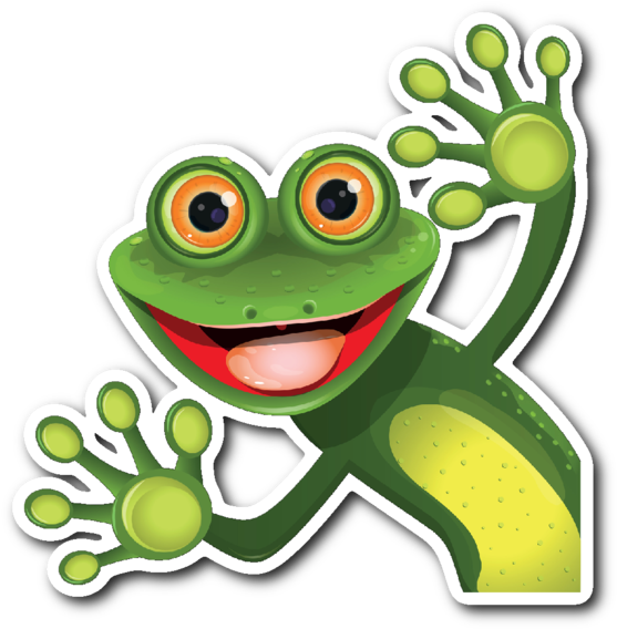 Hello Frog Vinyl Die Cut Sticker - Green Frog Hollow (600x600)