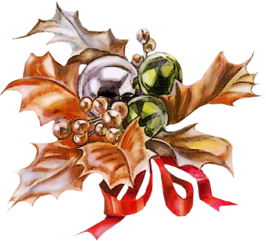 Boules De Noël Avec Du Houx Et Un Noeud Rouge - Bell (383x346)