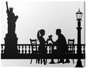 Romantic Couple In New York Have A Dinner Silhouette - Statue Of Liberty Silhouette (400x400)