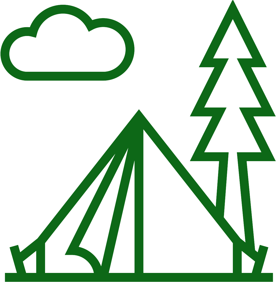 Line Drawing Of A Tent Next To A Tree - Camping (1200x1200)