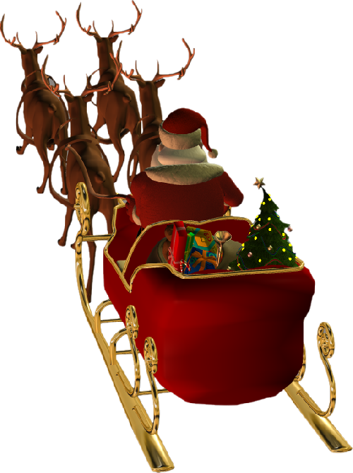 Christmas Santa, Sleigh And Reindeer Clip Art - Święty Mikołaj W Saniach Gif (500x670)