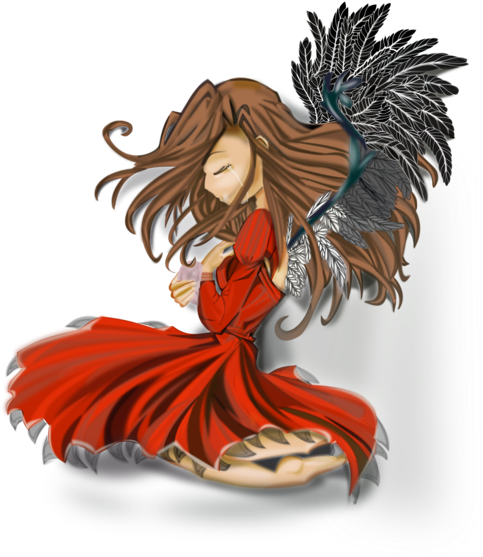 Girl Feathers Dress - Floating Anime Png (958x1122)