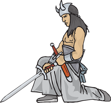 Fantasy, Man, Sword, Fighter, Horse, War - Cartoon (364x340)