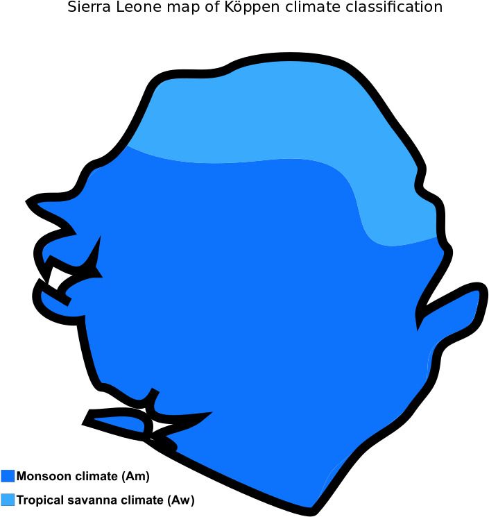 Sierra Leone Map Of Köppen Climate Classification - Sierra Leone Size Comparison (970x970)
