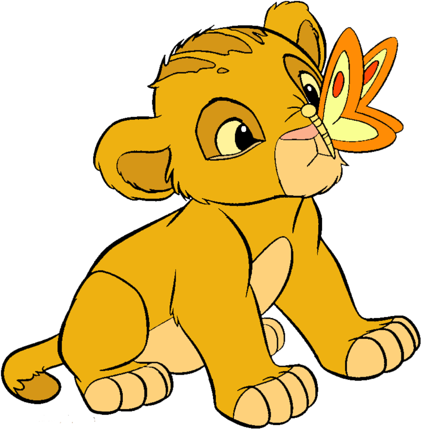 Baby Simba And A Butterfly By Powermaster14 - Oso Con Su Miel (886x902)