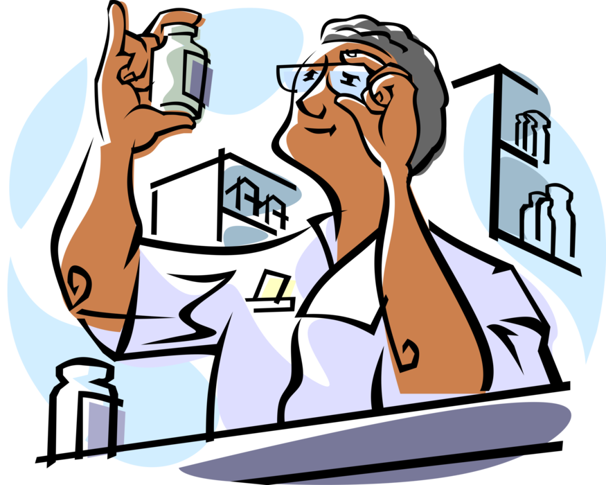 Vector Illustration Of Pharmacist Serves Pharmacy Customer - Drug Delivery System Ppt (875x700)