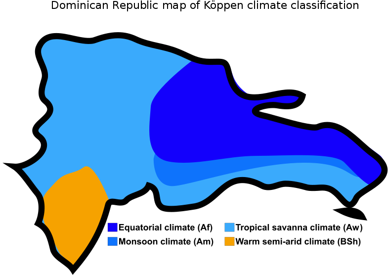 Dominican Republic Map Of Köppen Climate Classification - Climate Of The Dominican Republic (800x560)