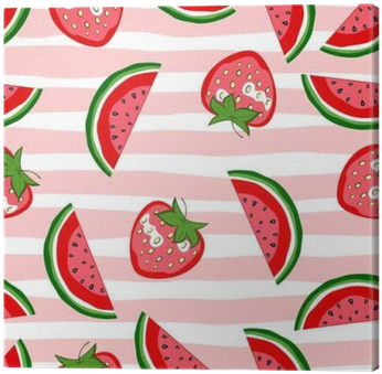 Quadro Em Tela Padrão Sem Emenda De Melancia E Morango - Fruit (400x400)