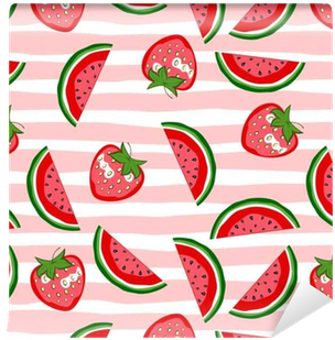 Papel De Parede Padrão Sem Emenda De Melancia E Morango - Watermelon (400x400)