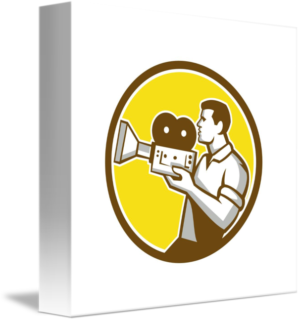 Cameraman Cradling Vintage Movie Camera Circle Ret - Camera Operator (606x650)