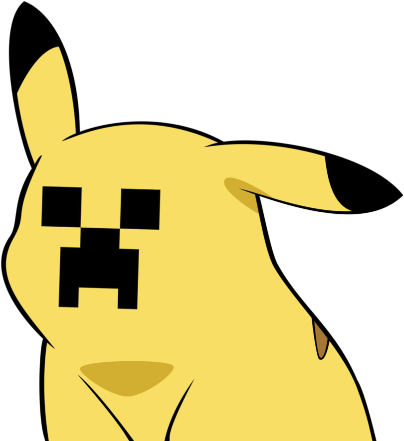 Pikachu Meets Minecraft By Drpoochew - Pikachu Face Meme Png (894x894)