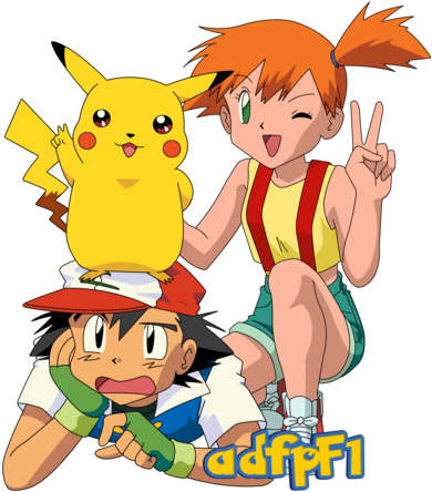 Ash , Misty Y Pikachu By Adfpf1 - Misty Adfpf1 Pokemon (400x460)