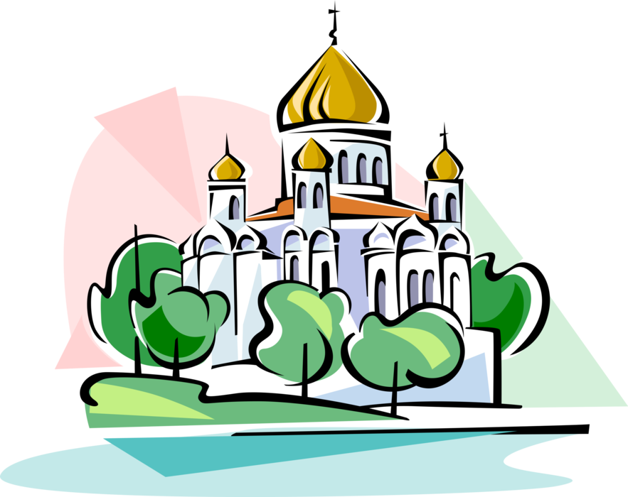 Vector Illustration Of The Christian Church Cathedral - Храм Христа Спасителя Png (883x700)