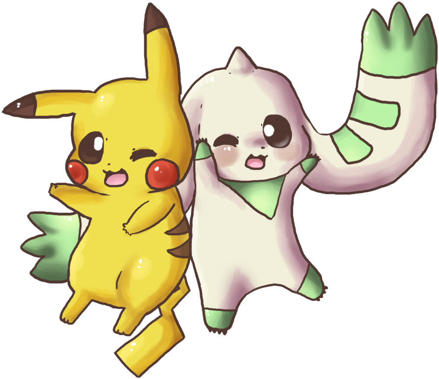 Pikachu And Terriermon By Hibouette - Terriermon Pikachu (900x801)