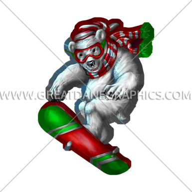 Polar Bear Snowboarding - Illustration (385x385)