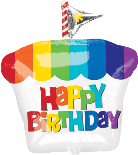 18" Happy Birthday Rainbow Cupcake Foil Balloon - 21" Happy Birthday Rainbow Cupcake - Mylar Balloons (500x500)
