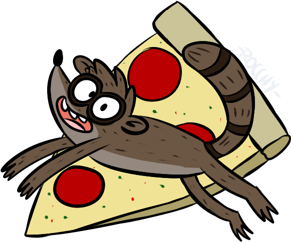 Rigby And Pizza By Rab-arts - Cartoon (600x600)