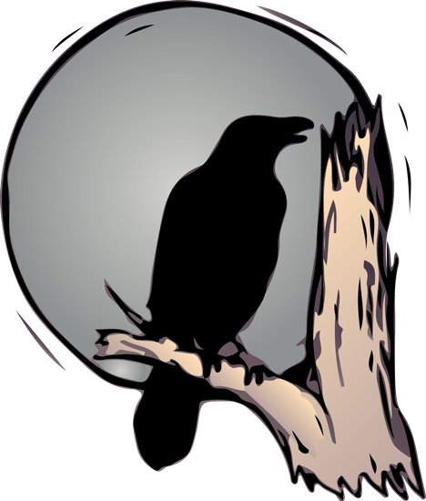 Raven, Moon, Black, Night, Tree, Bird, Dark, Silhouette - Raven Clip Art (468x550)