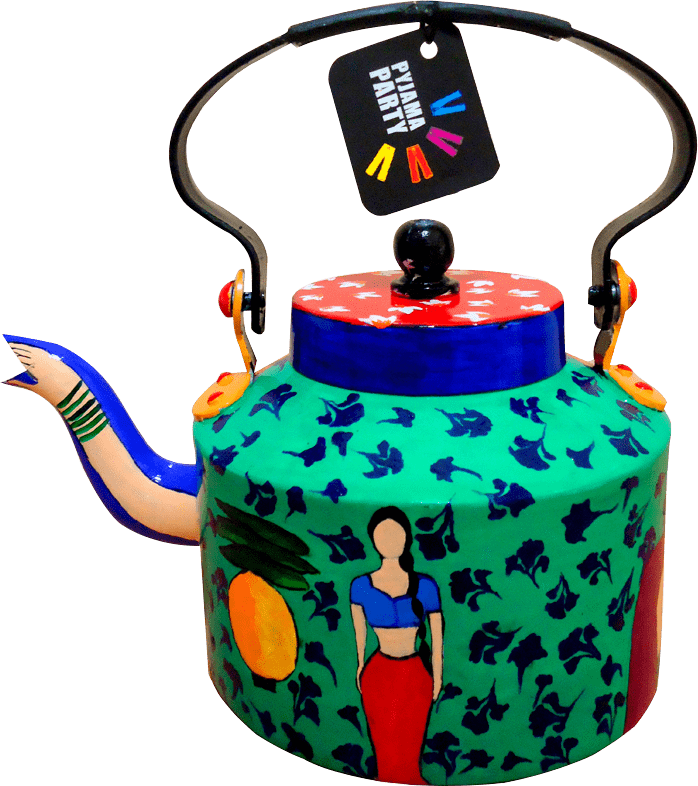 <p>pyjama Party's Range Of Colourful Hand-painted Kettles - Folk Art (698x786)