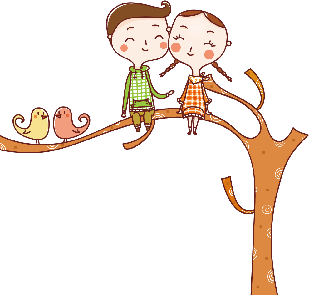 Child Cartoon Significant Other - Cartoon Couple Sitting In A Tree (1000x1000)