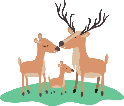 Cartoon Deer Couple And Calf Over Grass In Colorful - Vector Graphics (550x550)