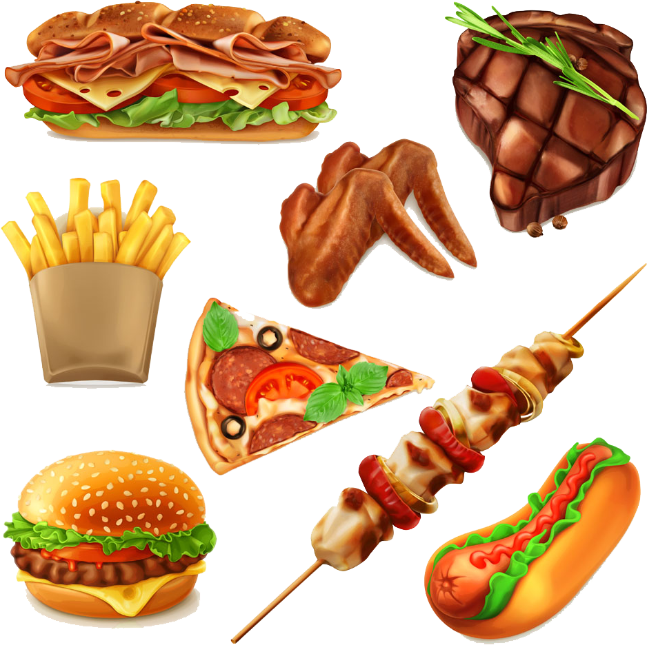 Hamburger Fast Food Pizza Drawing - American Food Png Drawing (1000x1000)