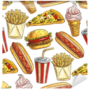 Fast Food Meal Snacks And Dessert Seamless Pattern - Dessert (400x400)