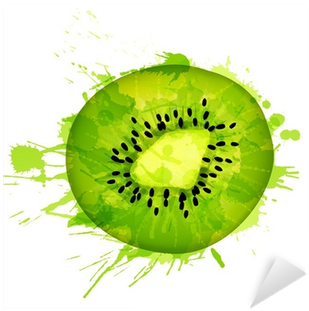 Kiwi Fruit Slice Made Of Colorful Splashes On White - กี วี่ การ์ตูน Png (400x400)