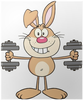 Smiling Rabbit Cartoon Character Training With Dumbbells - Bunny In Gym Cartoon (400x400)