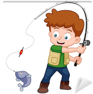 Illustration Of Cartoon Boy Fishing Wall Mural • Pixers® - Boy Fishing (400x400)