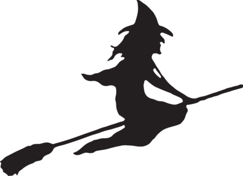 Witch On Broom - Halloween Witch With Broom (480x349)