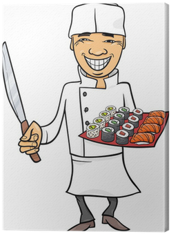 Japan Sushi Chef Cartoon Illustration Canvas Print - Cartoon Sushi Chef (400x400)