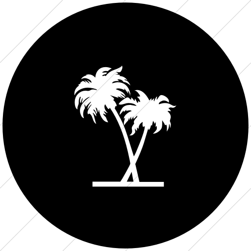 Classica Palm Trees 2 Flat Circle White On Black - Island Cricket (512x512)