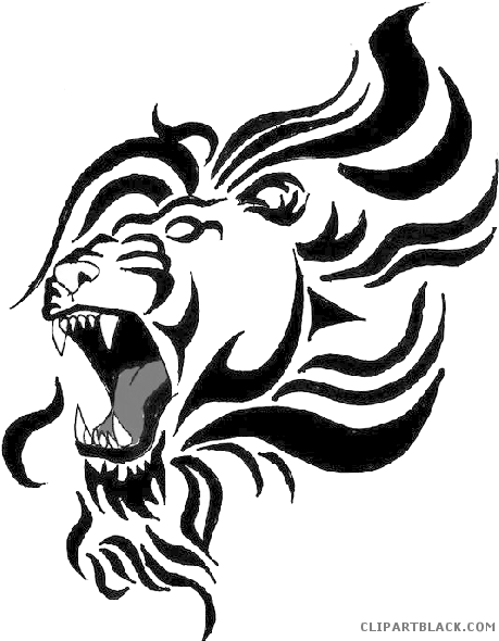 Lion Tattoo Animal Free Black White Clipart Images - Lion Tribal Tattoo Png (473x600)