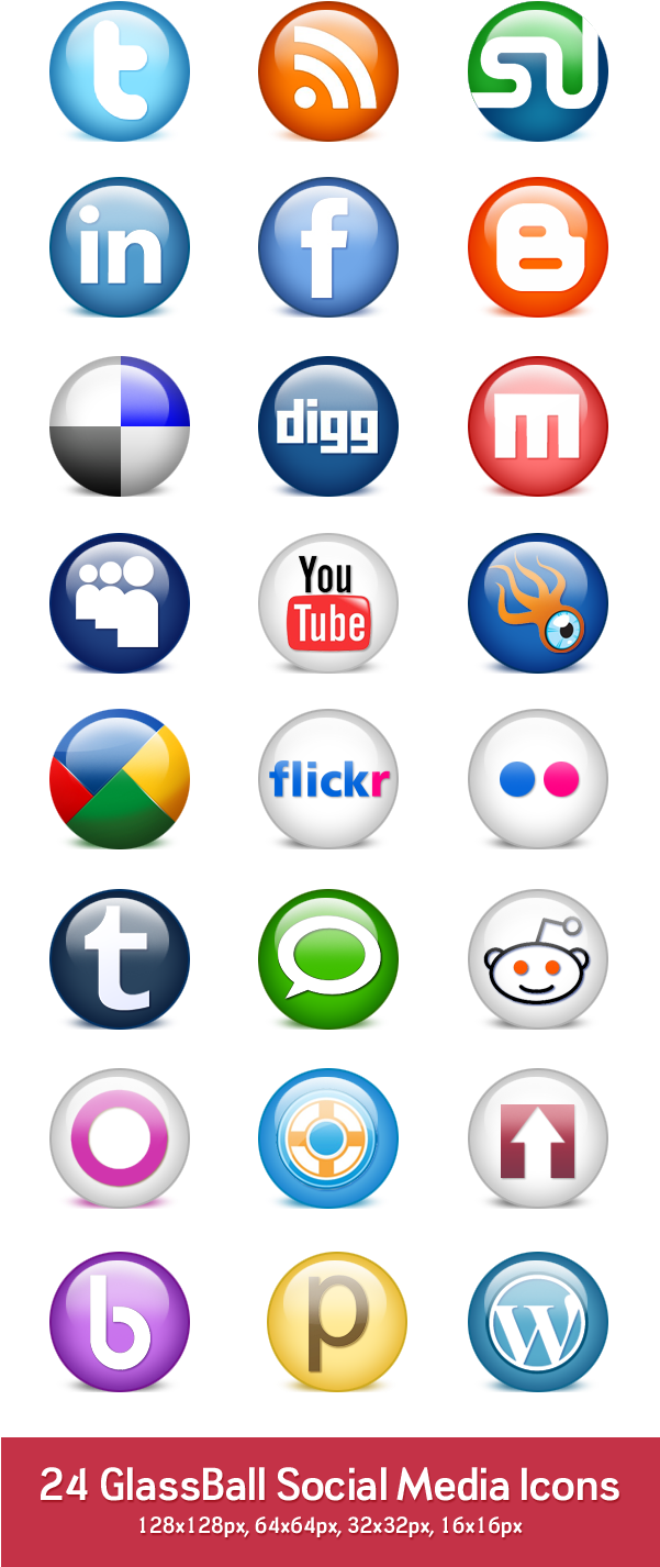 24 Glossy Social Media Icons - Social Media Icons Glass Png (600x1440)