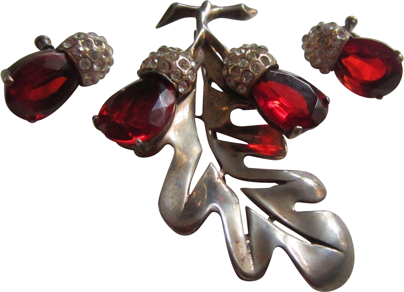 Exquisite Sterling Vermeil Oak Leaf And Ruby Red Rhinestone - Crystal (1413x1413)