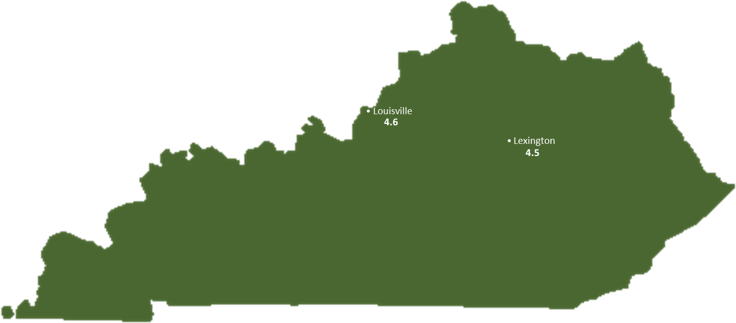 Kentucky Sun Light Hours Map - Topographic Map Of Ky (1507x700)