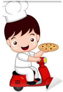 Illustration Of Cartoon Cute Pizza Chef On Bike Wall - Cute Pizza Chef (400x400)