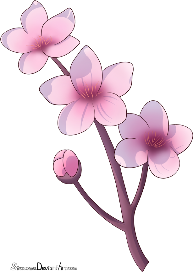 Cherry Blossom Branch By Stacona - Chibi Cherry Blossom Flowers (623x880)