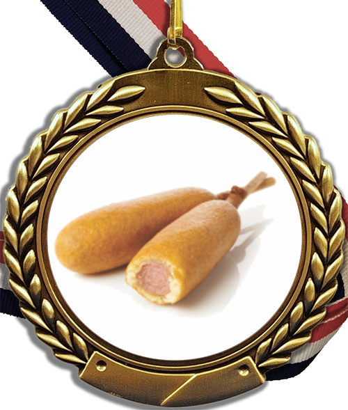 Corn Dogs Logo Medal - Organic Corndog On A Stick Pillow Case (500x589)