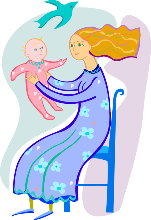 Vector Illustration Of Loving Parent Mother With Newborn - Vector Illustration Of Loving Parent Mother With Newborn (483x700)