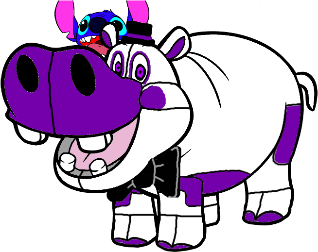 Funtime Memo Faz-hippo With Stitch Puppet By Peterwayne32 - Glückliches Cartoonhippopotamus Grußkarte (700x555)