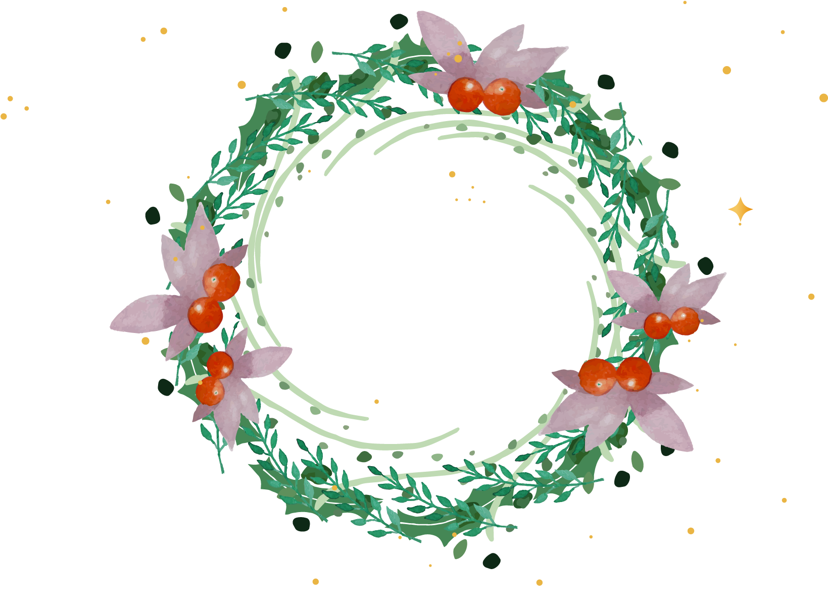 Wreath Christmas Garland Watercolor Painting - Transparent Green Flower Circle (1894x1325)